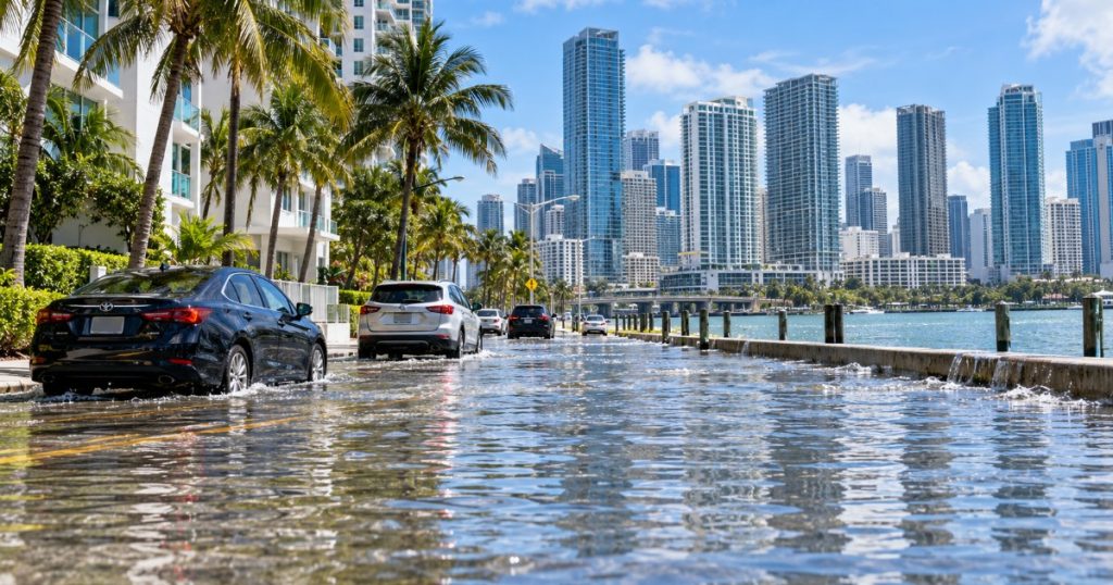 Flooded street in Miami during a King Tide event