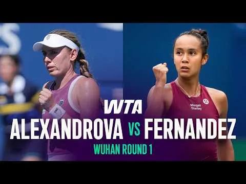 Leylah Fernandez on the tennis court during her match in Wuhan