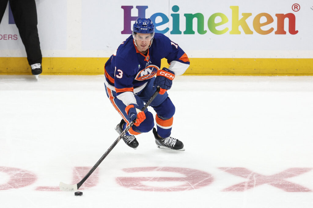 Mathew Barzal skating on the ice for the New York Islanders