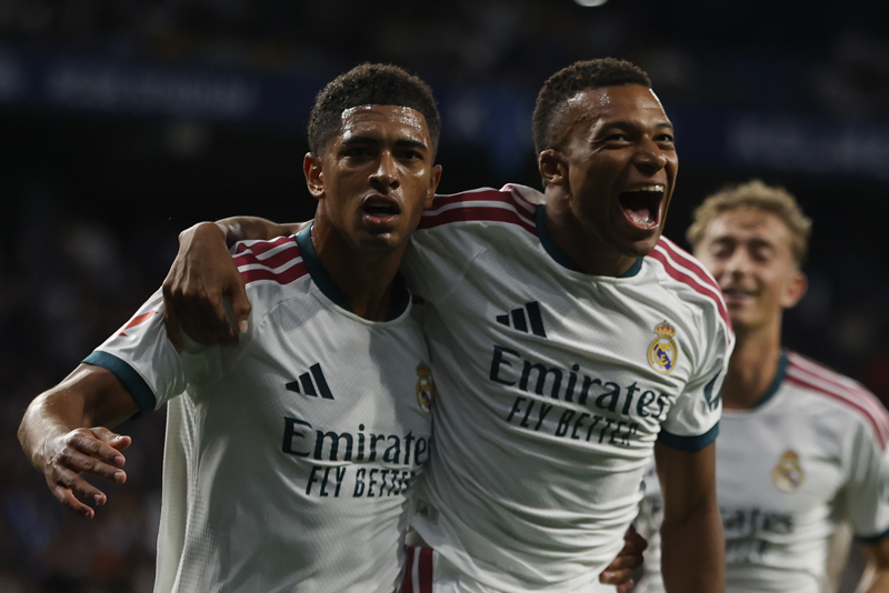 Kylian Mbappé playing for Real Madrid in the Champions League