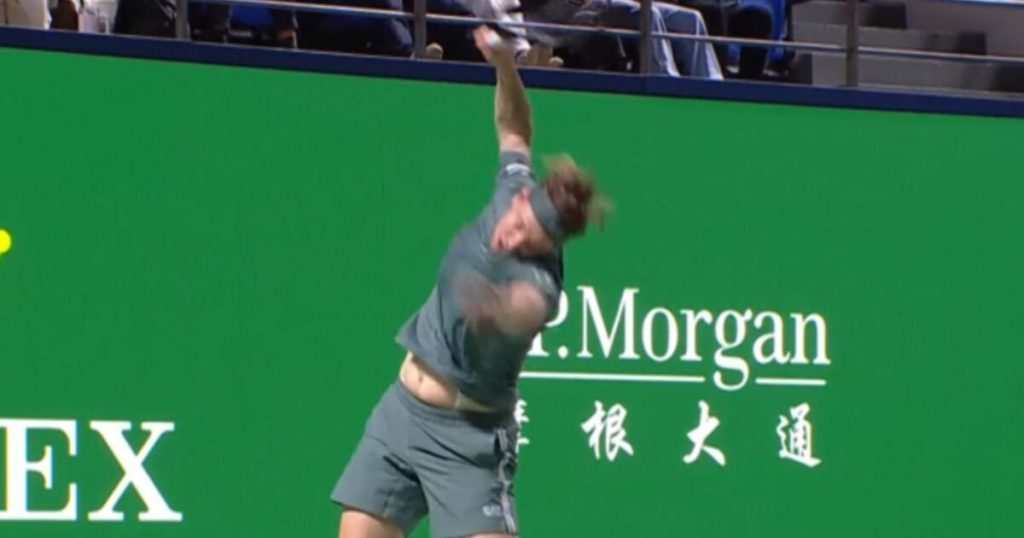 Tennis player Alexander Bublik on court during a match
