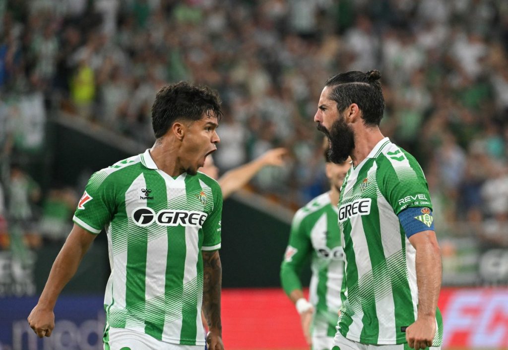 Real Betis midfielder Isco celebrating a goal during their match against Osasuna.