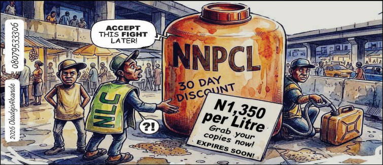 Illustration representing a newspaper editorial desk with commentary on fuel supply.