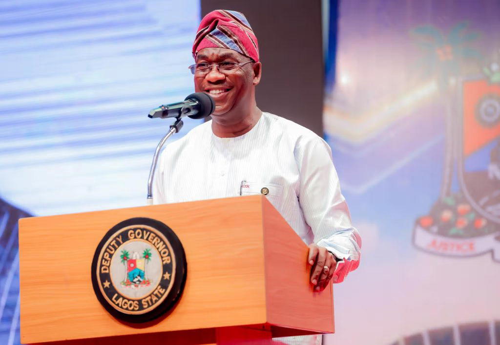 Dr. Obafemi Hamzat presenting his 2027 policy agenda at the LCCI event in Lagos.