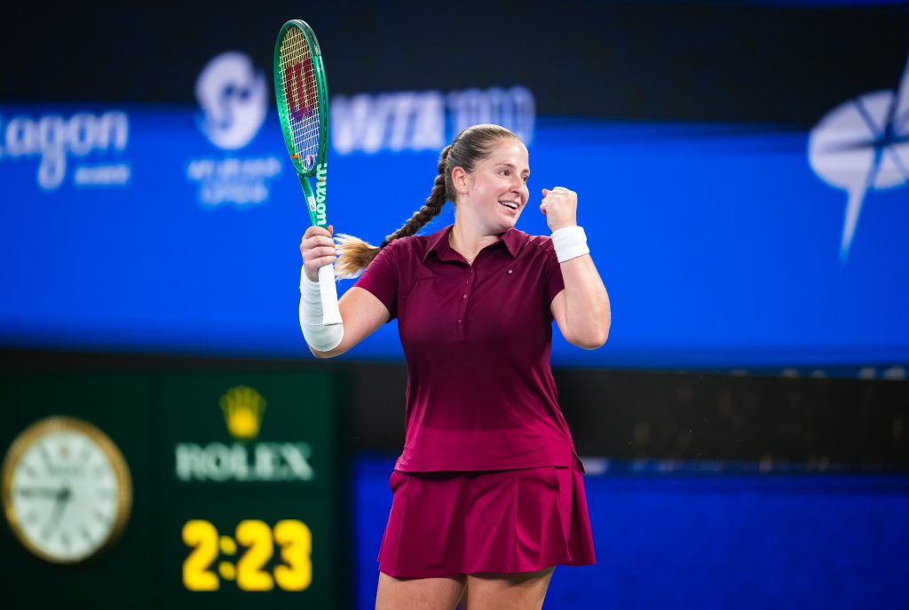 Jelena Ostapenko playing a match at the Wuhan Open.