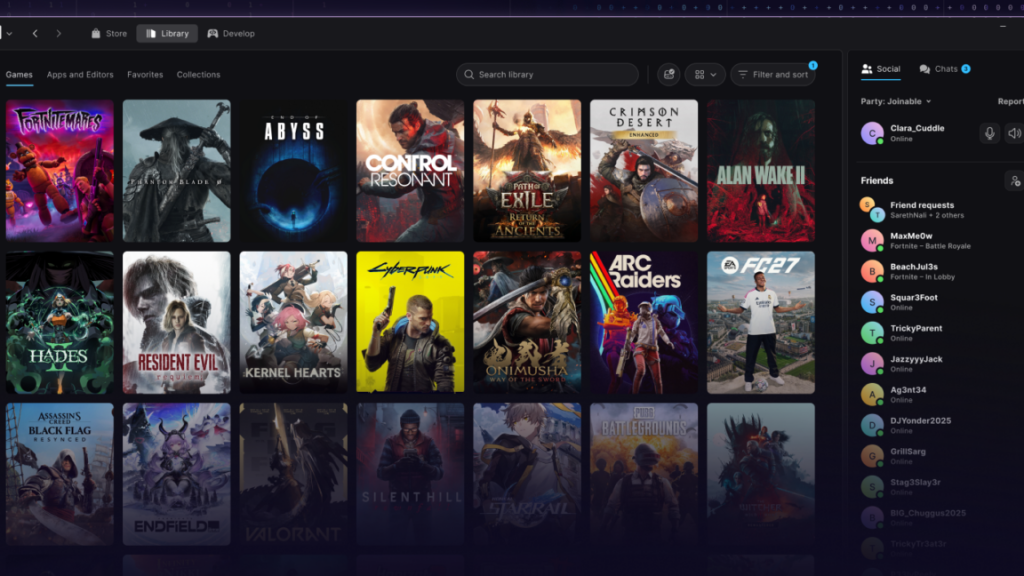 The new Epic Games Launcher interface displayed on a desktop monitor.