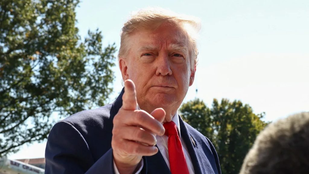 President Donald Trump delivering a speech at a campaign rally
